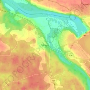 Mappa topografica Sērene, altitudine, rilievo