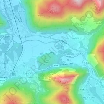 Mappa topografica Géry, altitudine, rilievo