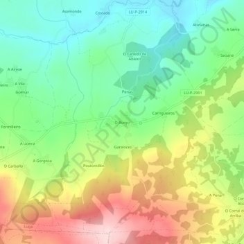 Mappa topografica O Burgo, altitudine, rilievo