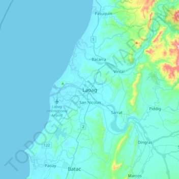 Mappa topografica Laoag, altitudine, rilievo