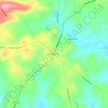 Mappa topografica Moorestown, altitudine, rilievo