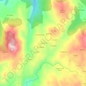Mappa topografica Corredoira, altitudine, rilievo