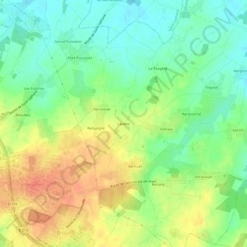 Mappa topografica Lévéno, altitudine, rilievo
