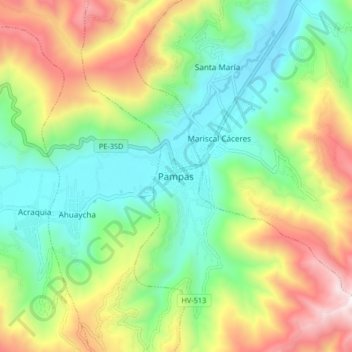 Mappa topografica Pampas, altitudine, rilievo