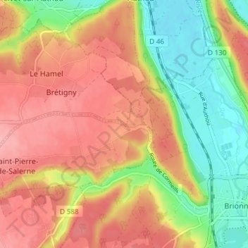 Mappa topografica La Harengère, altitudine, rilievo