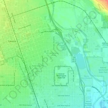 Mappa topografica Washington Park, altitudine, rilievo
