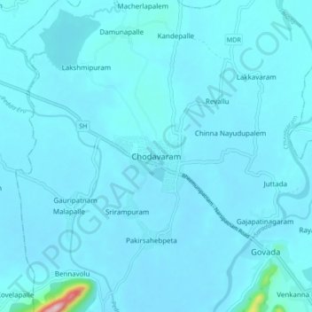 Mappa topografica Chodavaram, altitudine, rilievo