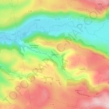 Mappa topografica Vedèche, altitudine, rilievo
