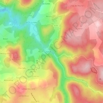 Mappa topografica Le Montal, altitudine, rilievo