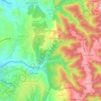 Mappa topografica Bemposta, altitudine, rilievo
