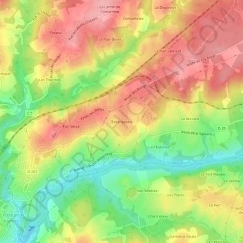 Mappa topografica Bournazeau, altitudine, rilievo
