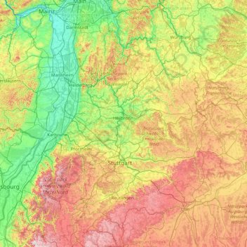 Mappa topografica Neckarbecken, altitudine, rilievo