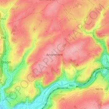 Mappa topografica Andrimont, altitudine, rilievo