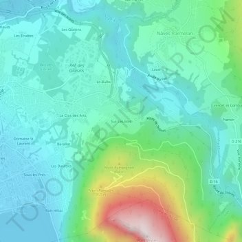 Mappa topografica Sur Les Bois, altitudine, rilievo