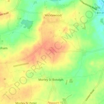 Mappa topografica Highoak, altitudine, rilievo
