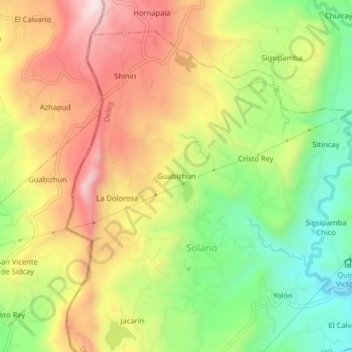 Mappa topografica Guabizhun, altitudine, rilievo