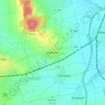 Mappa topografica Lemmie, altitudine, rilievo