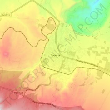 Mappa topografica Tequila, altitudine, rilievo