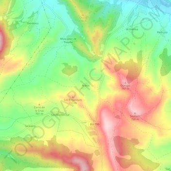 Mappa topografica Arana, altitudine, rilievo