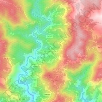 Mappa topografica Vale de Mendiz, altitudine, rilievo
