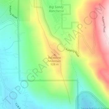 Mappa topografica Backbone Mountain, altitudine, rilievo
