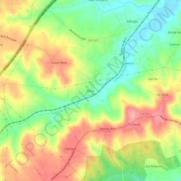 Mappa topografica Seiça, altitudine, rilievo