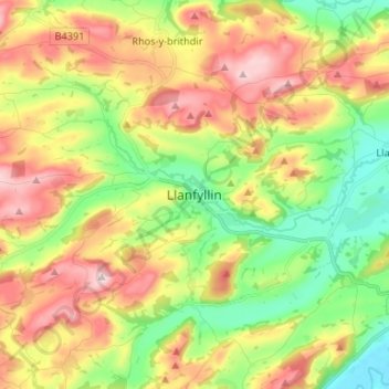 Mappa topografica Llanfyllin, altitudine, rilievo