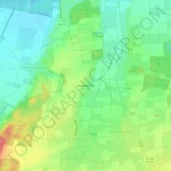 Mappa topografica Schwäbishofen, altitudine, rilievo