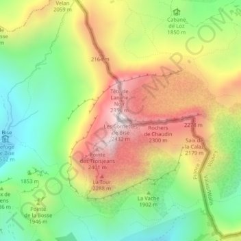 Mappa topografica Les Cornettes de Bise, altitudine, rilievo