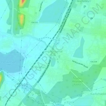 Mappa topografica Singaperumal Koil, altitudine, rilievo