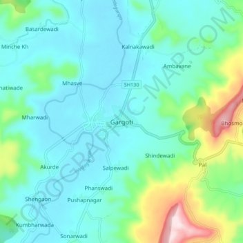 Mappa topografica Gargoti, altitudine, rilievo
