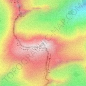 Mappa topografica Mount Langley, altitudine, rilievo