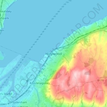 Mappa topografica Holywood, altitudine, rilievo