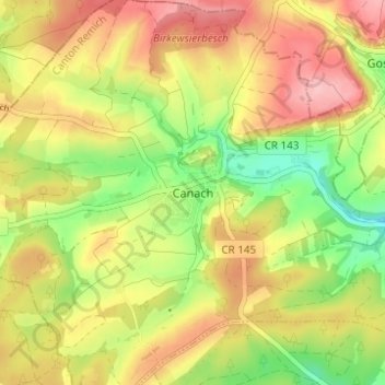 Mappa topografica Canach, altitudine, rilievo