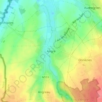 Mappa topografica Angre, altitudine, rilievo