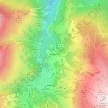 Mappa topografica Les Granges, altitudine, rilievo