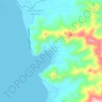Mappa topografica Monserrat, altitudine, rilievo