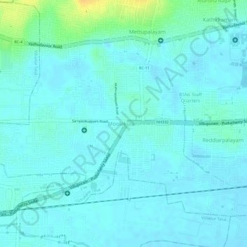 Mappa topografica moolakulam, altitudine, rilievo