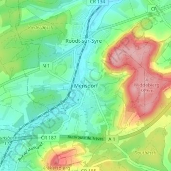 Mappa topografica Mensdorf, altitudine, rilievo