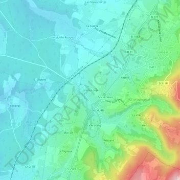 Mappa topografica Gratte-Loup, altitudine, rilievo
