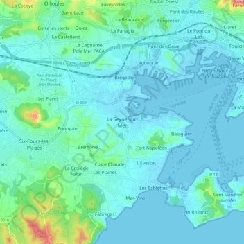 Mappa topografica La Seyne-sur-Mer, altitudine, rilievo