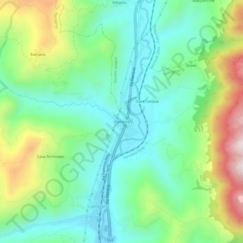 Mappa topografica Ponterio, altitudine, rilievo