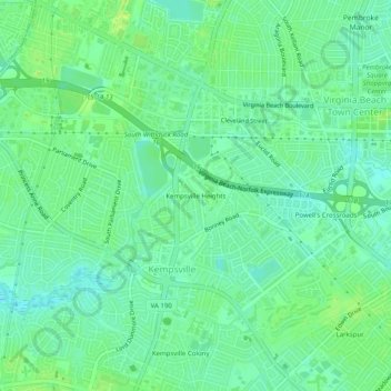 Mappa topografica Kempsville Heights, altitudine, rilievo