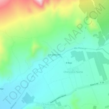 Mappa topografica Los Comunes, altitudine, rilievo