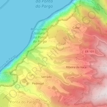 Mappa topografica Chã do Curral, altitudine, rilievo