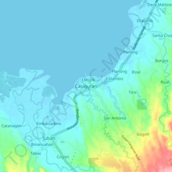 Mappa topografica Casiguran, altitudine, rilievo