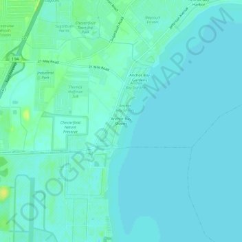 Mappa topografica Anchor Bay Shores, altitudine, rilievo