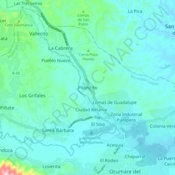 Mappa topografica Piloncito, altitudine, rilievo