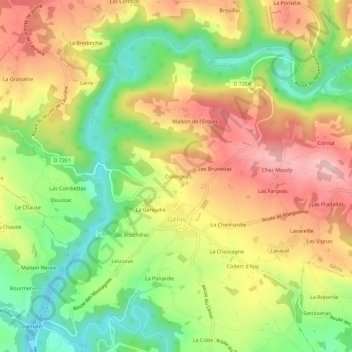 Mappa topografica Colonges, altitudine, rilievo