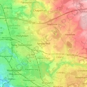 Mappa topografica Newarthill, altitudine, rilievo